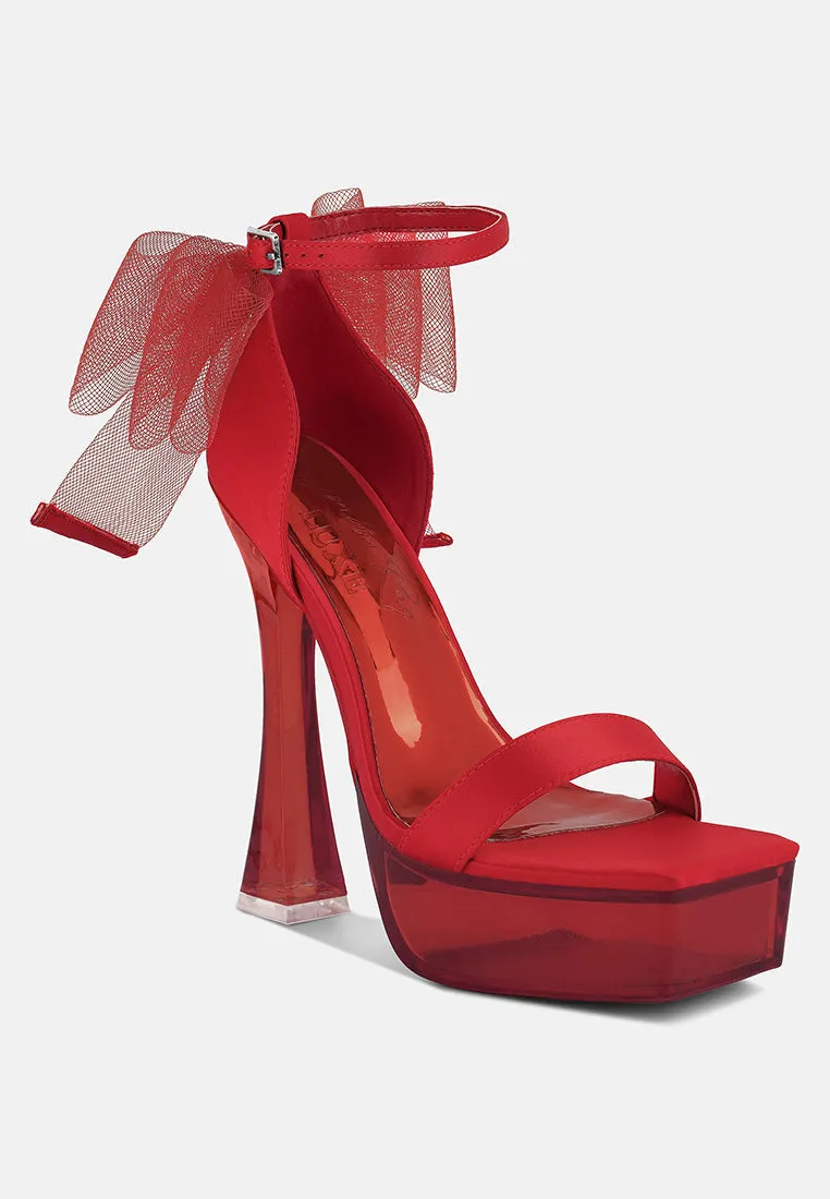 Kiri Satin Clear High Heeled Bow Sandals