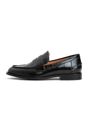 Leather Block Heeled Loafers - Black