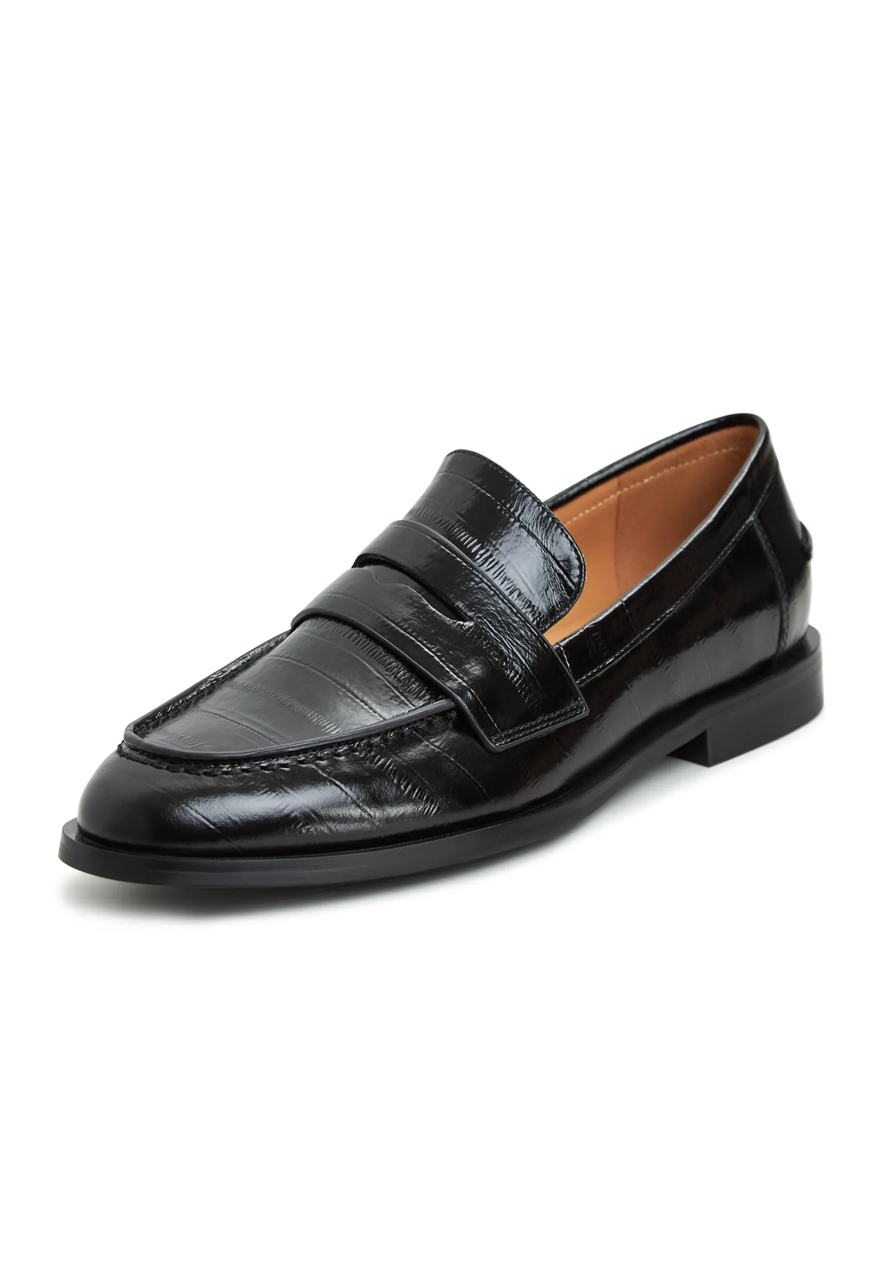 Leather Block Heeled Loafers - Black