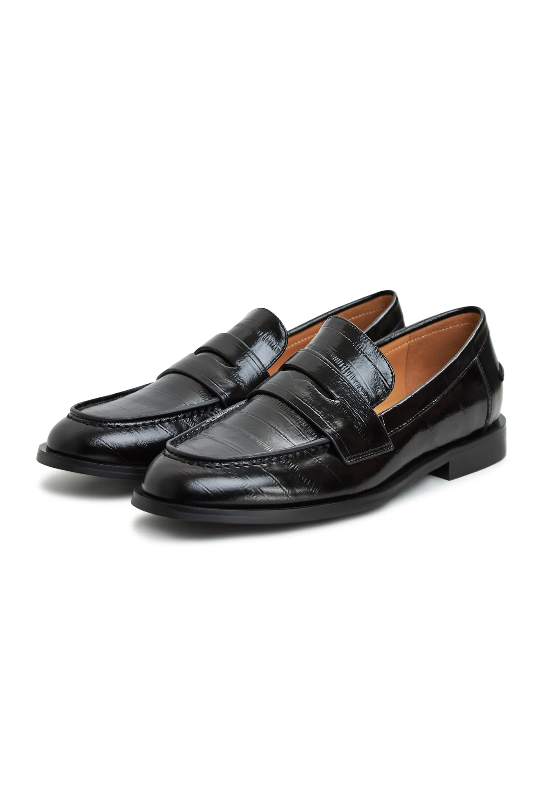 Leather Block Heeled Loafers - Black