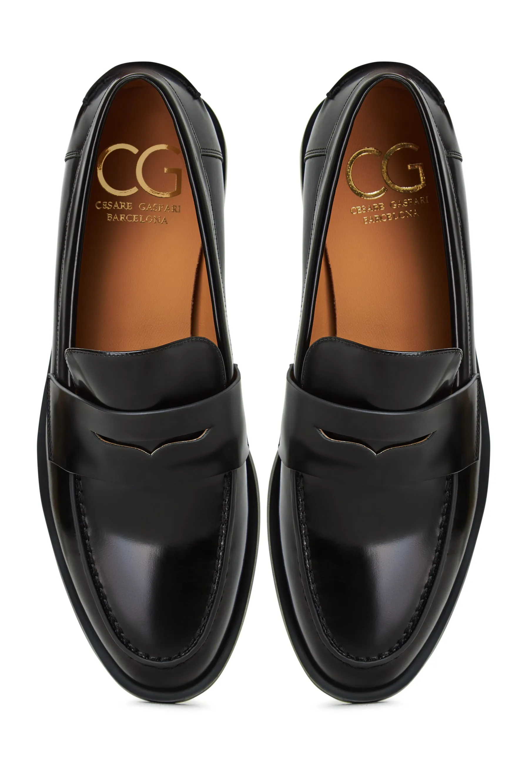 Leather Block Heeled Loafers - Patent Black