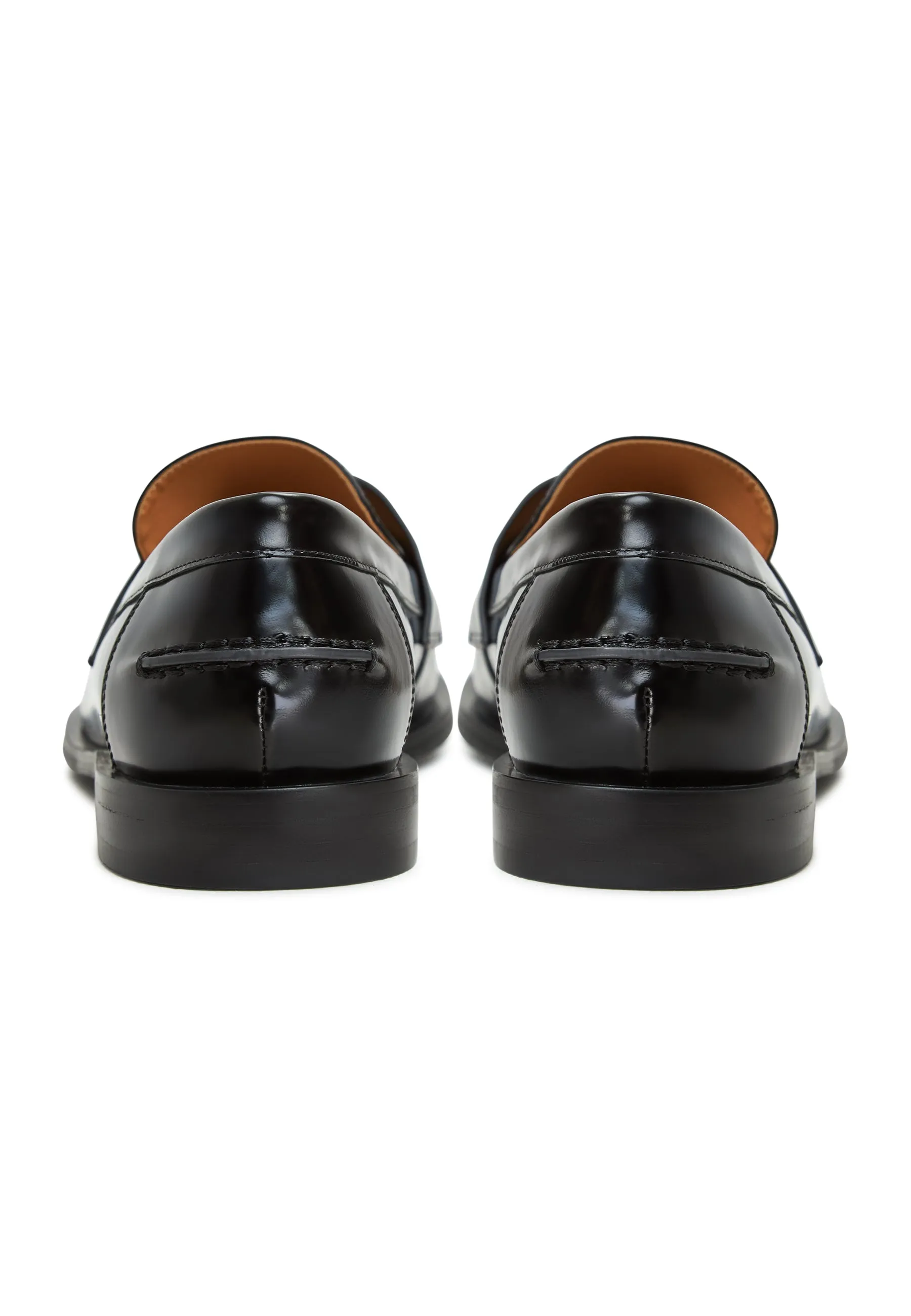 Leather Block Heeled Loafers - Patent Black