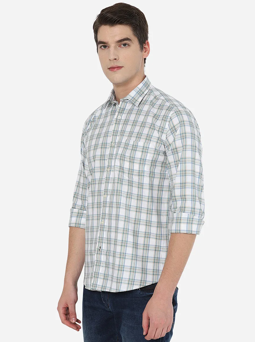 Light Beige Checked Slim Fit Casual Shirt | JadeBlue