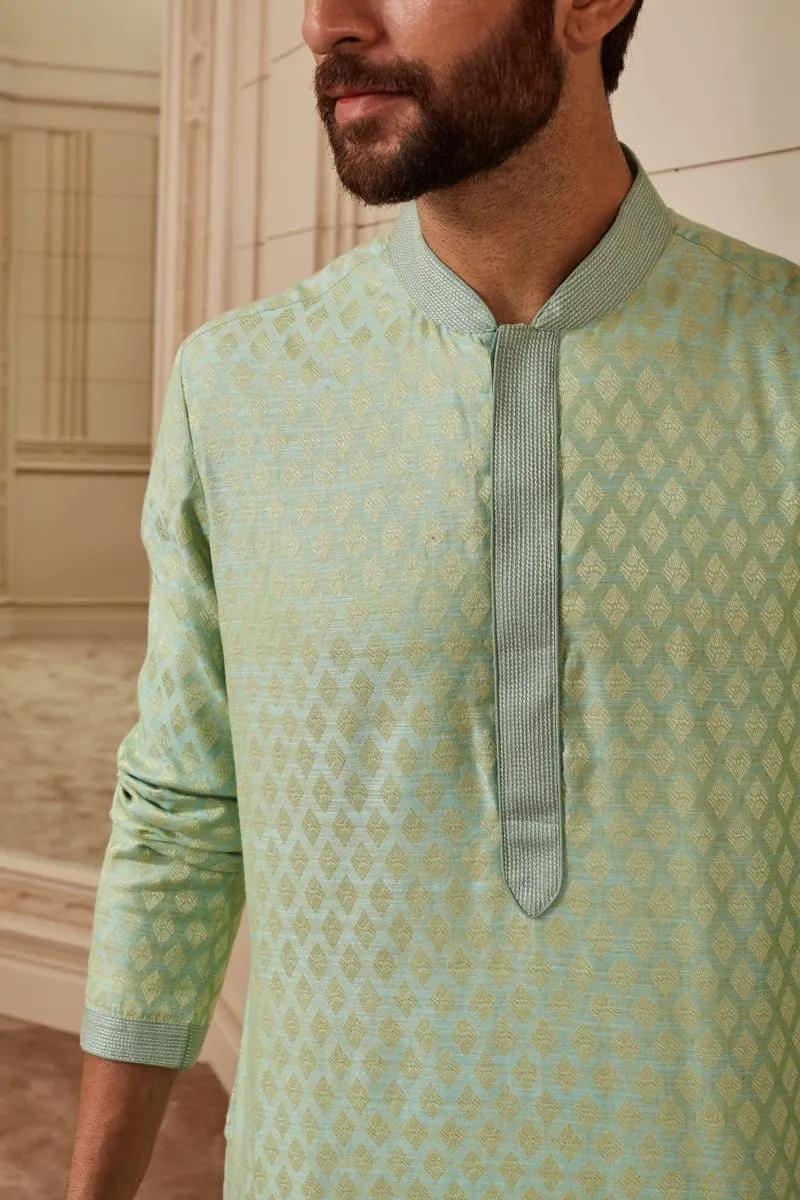 Light Blue Jacquard Kurta Set