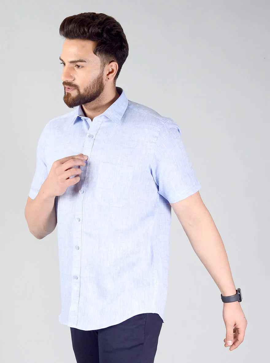 Light Blue Self Textured Regular Fit Formal Shirt | JadeBlue