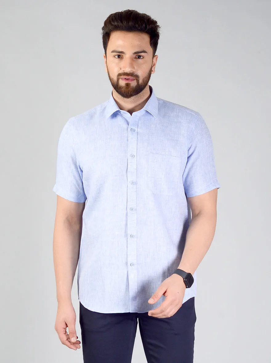 Light Blue Self Textured Regular Fit Formal Shirt | JadeBlue