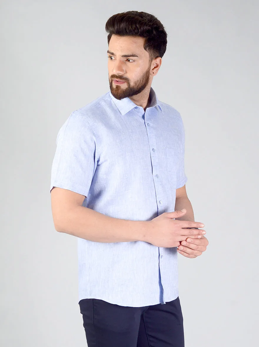 Light Blue Self Textured Regular Fit Formal Shirt | JadeBlue