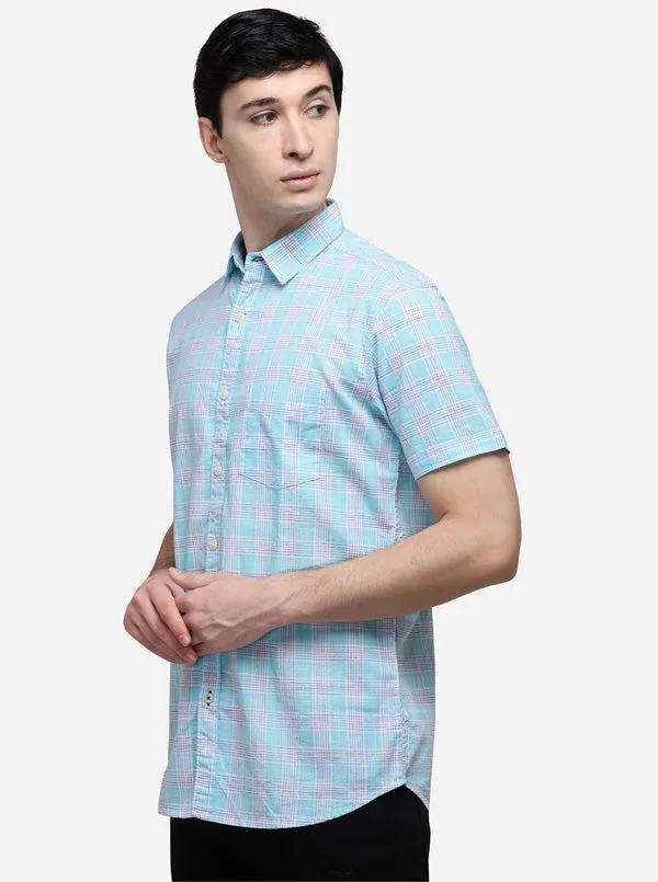 Light Blue Slim Fit Checked Casual Shirt | JadeBlue