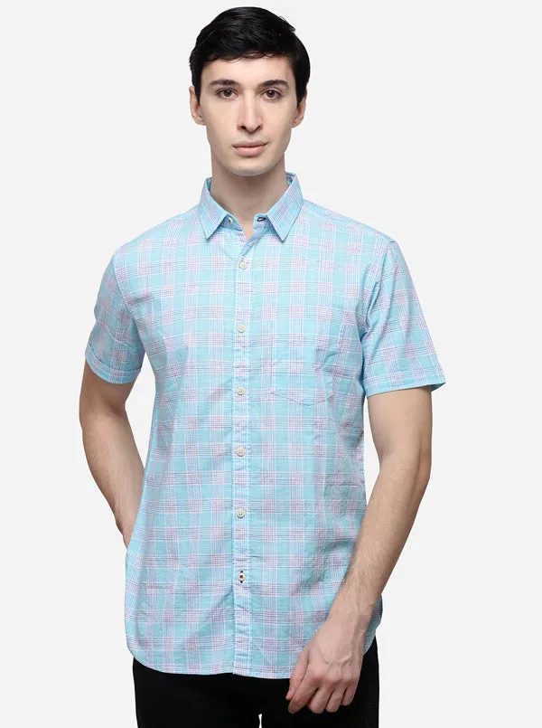 Light Blue Slim Fit Checked Casual Shirt | JadeBlue