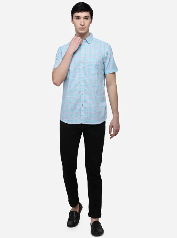 Light Blue Slim Fit Checked Casual Shirt | JadeBlue