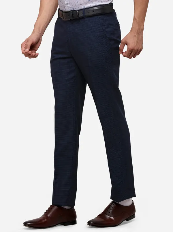 Light Blue Slim Fit Checked Formal Trouser | JB Studio