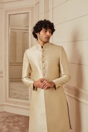 Light Gold Poly Zari Brocade Sherwani