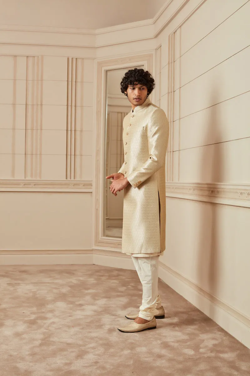 Light Gold Poly Zari Brocade Sherwani