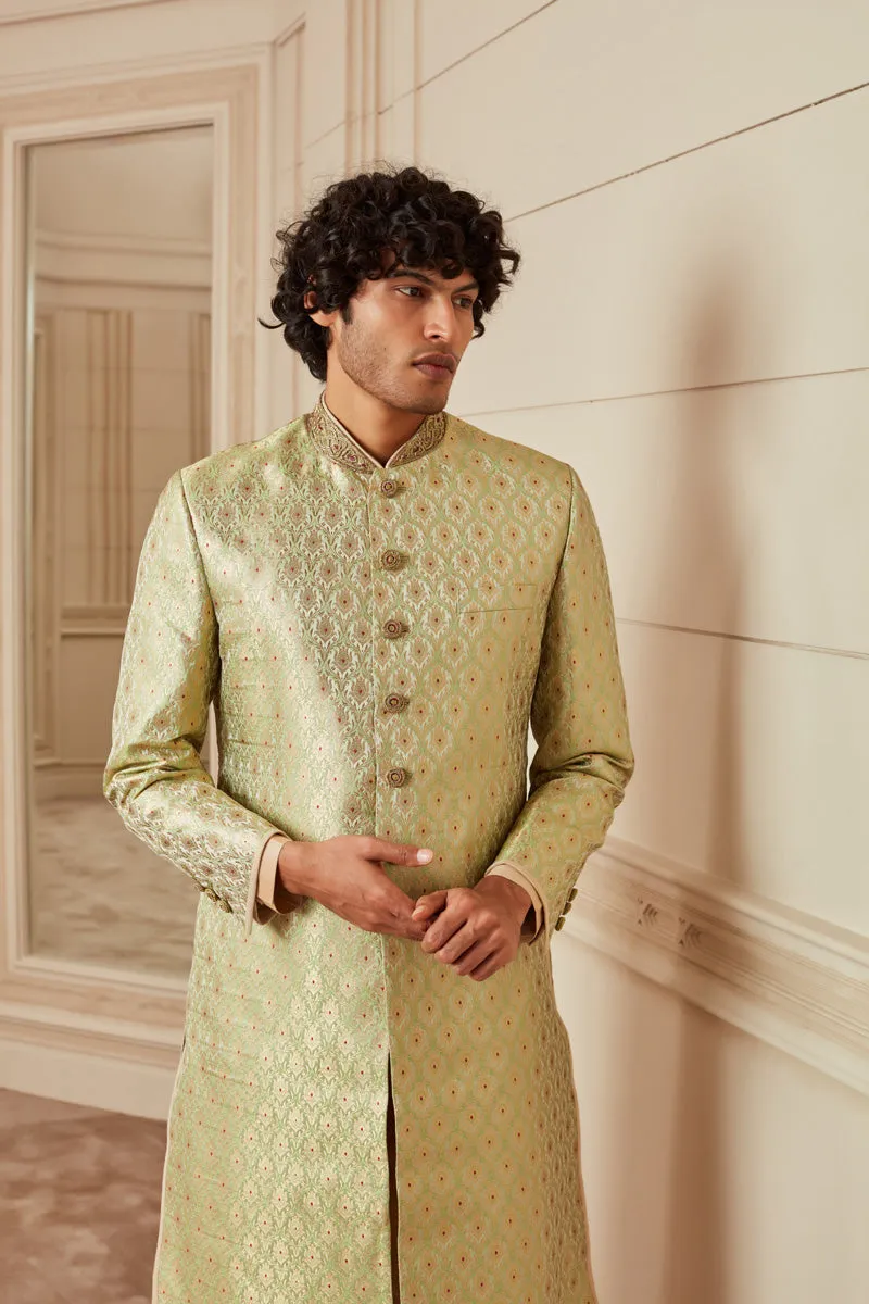 Light Green All Over Embroidered Sherwani