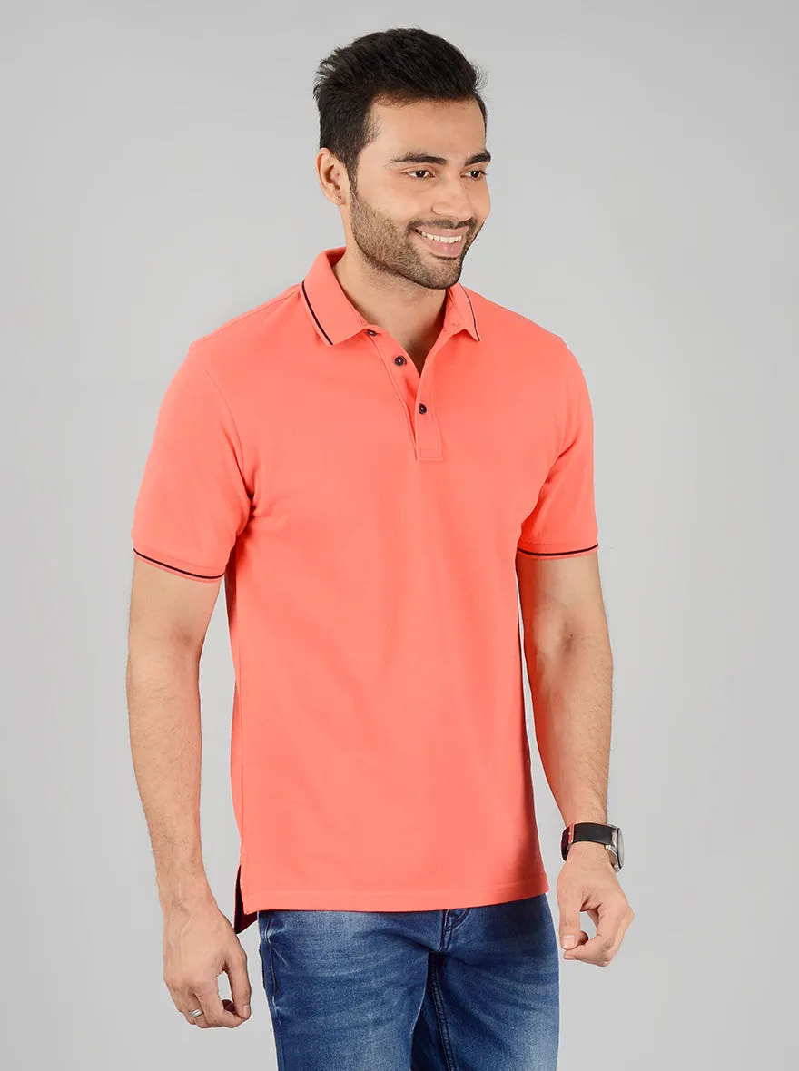 Light Orange Solid Slim Fit Polo T-Shirt | JadeBlue