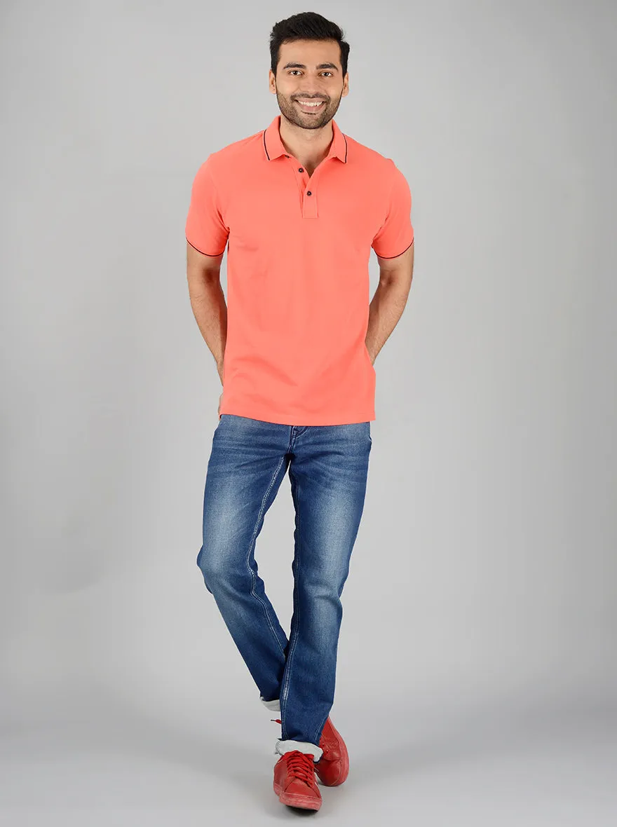 Light Orange Solid Slim Fit Polo T-Shirt | JadeBlue