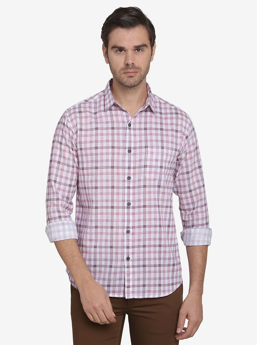 Light Purple & White Checked Slim Fit Casual Shirt | Greenfibre