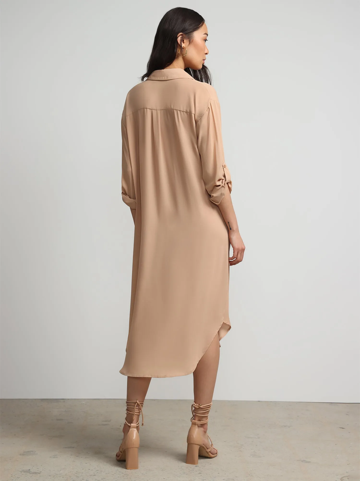 Long-Sleeve Button-Front Maxi Top