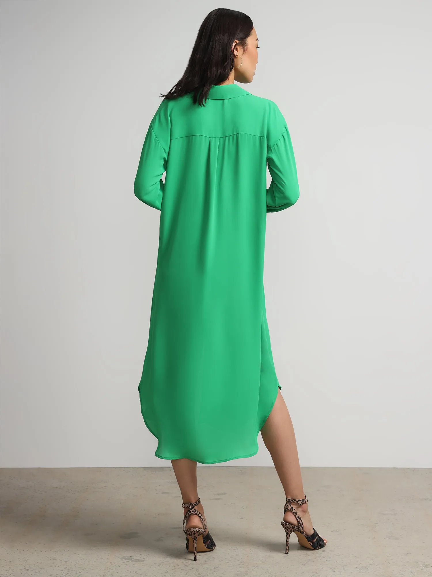 Long-Sleeve Button-Front Maxi Top