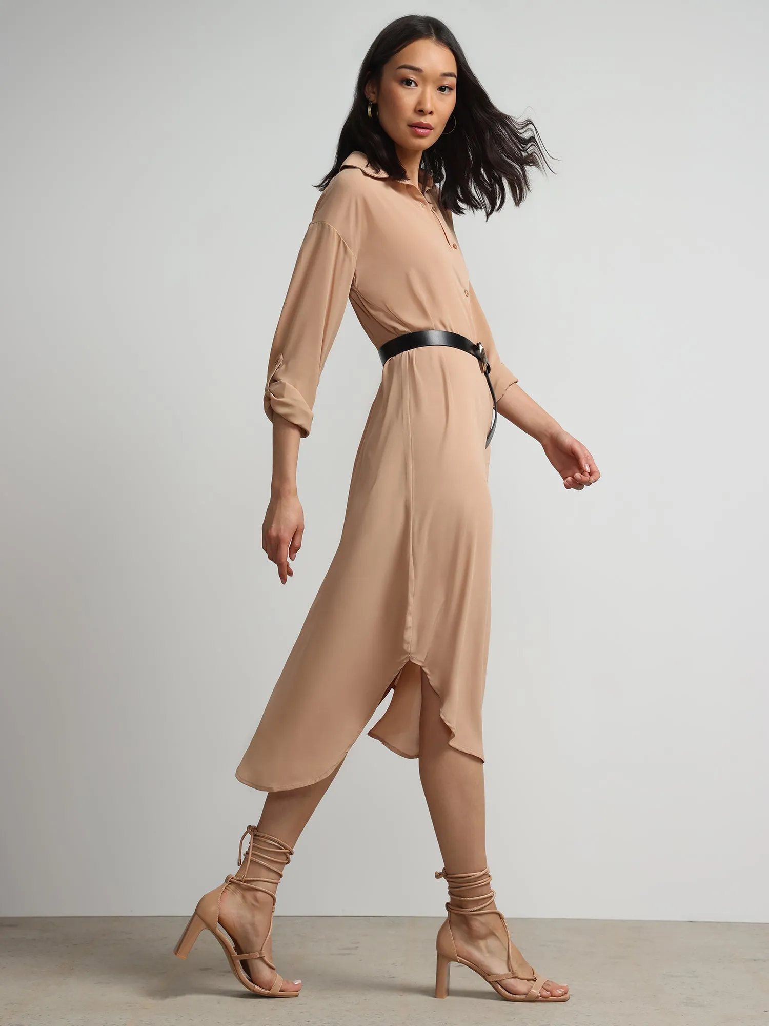 Long-Sleeve Button-Front Maxi Top