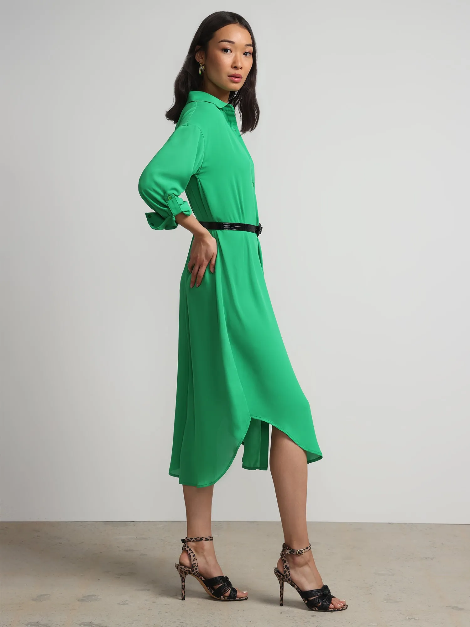 Long-Sleeve Button-Front Maxi Top