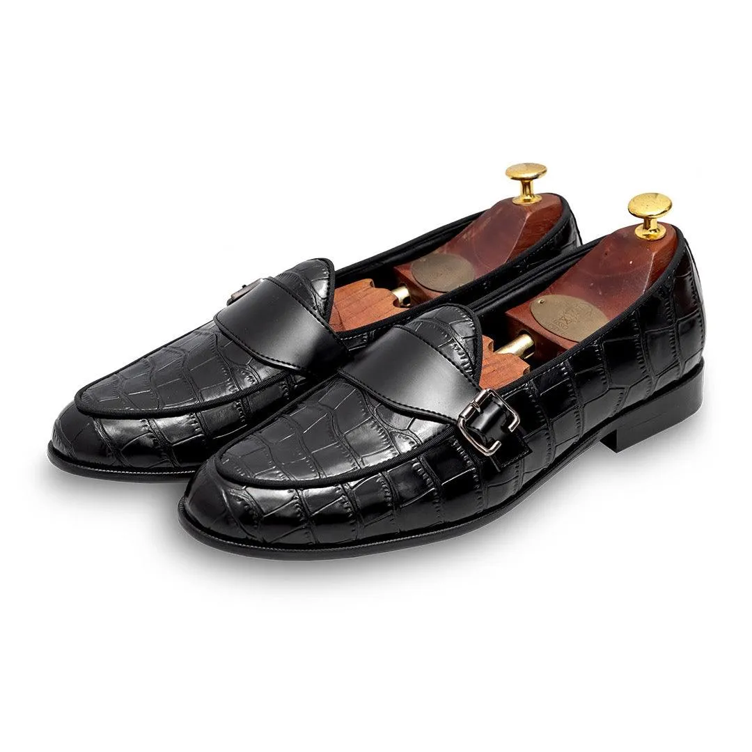 LUCA | BLACK CROCO MONK SLIP-ON