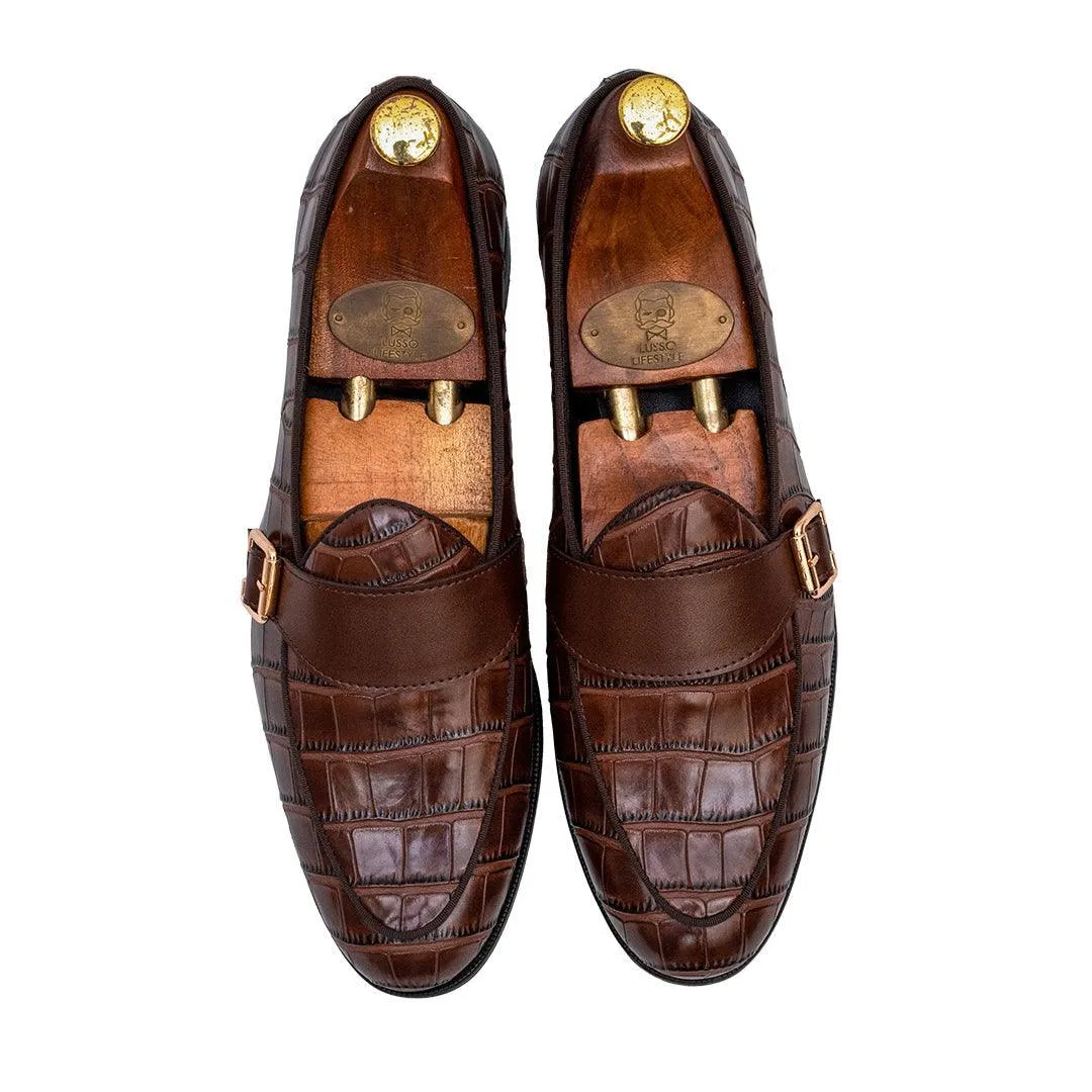 LUCA | HAZEL BROWN CROCO MONK SLIP-ON