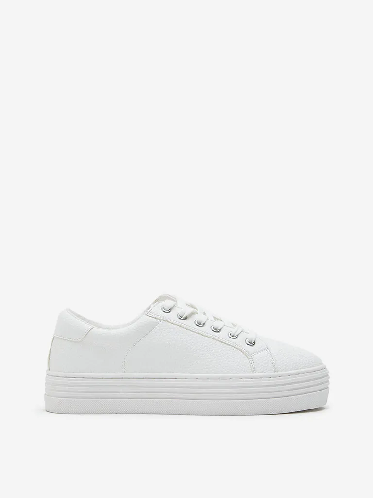 LUNA BLU White Textured Lace-Up Sneakers