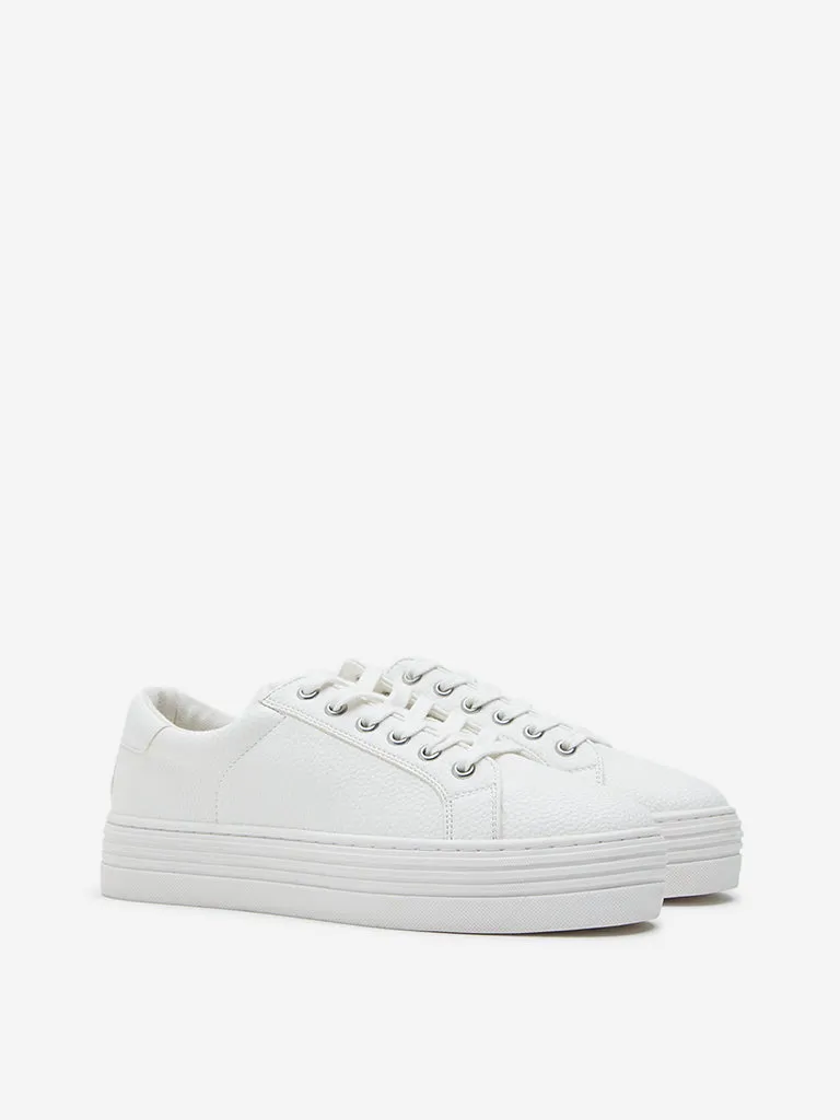 LUNA BLU White Textured Lace-Up Sneakers