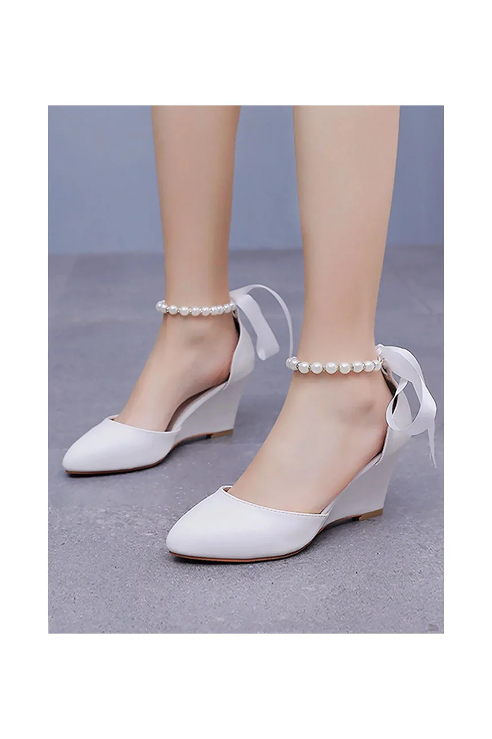 Mid Chunky Heels Pointed Toe Women's Wedding Shoes