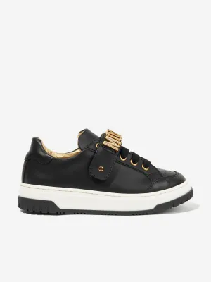 Moschino Girls Leather Logo Trainers in Black