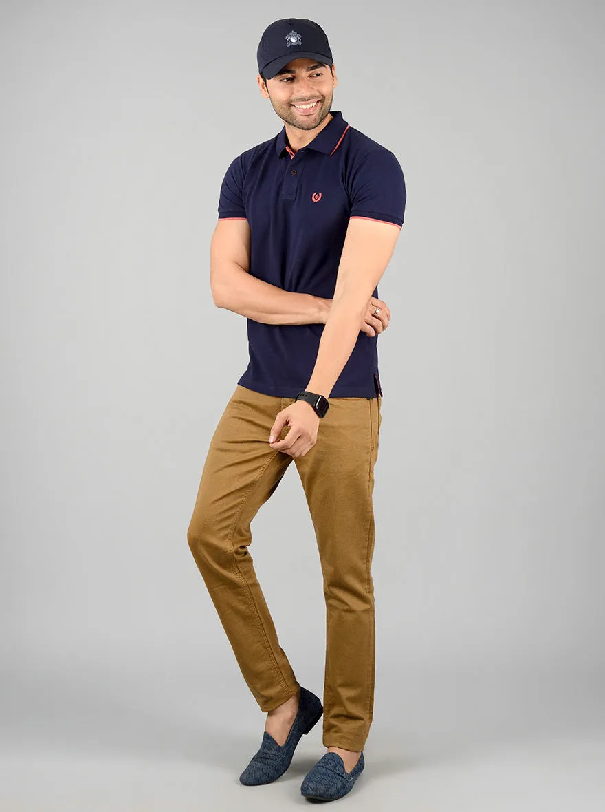 Navy Blue Solid Slim Fit Polo T-shirt | Greenfibre