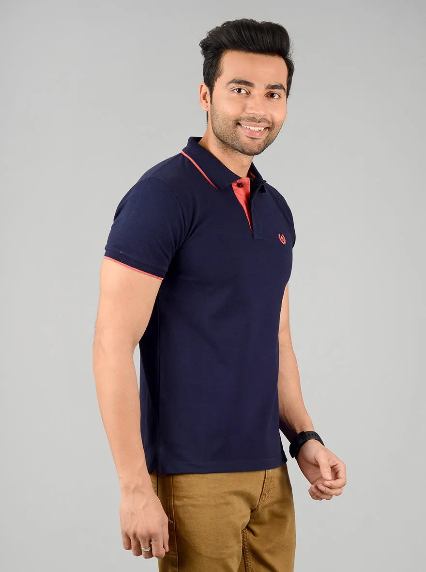 Navy Blue Solid Slim Fit Polo T-shirt | Greenfibre