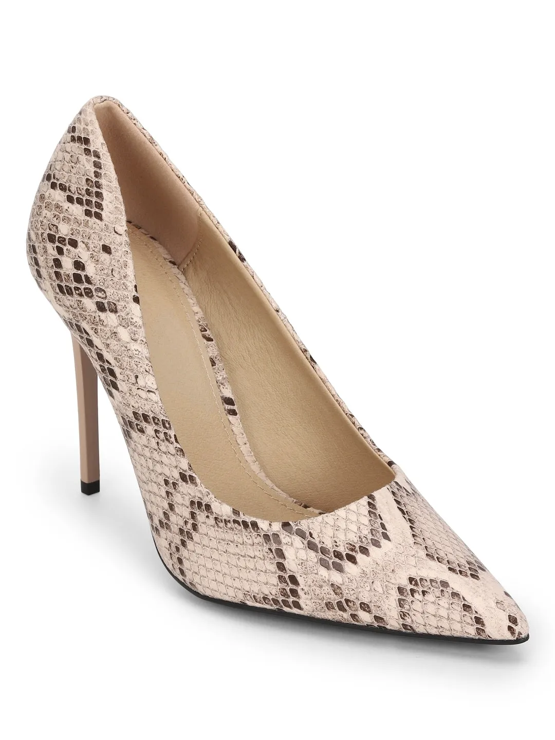 Nude Snake Pattern High Heel Pumps