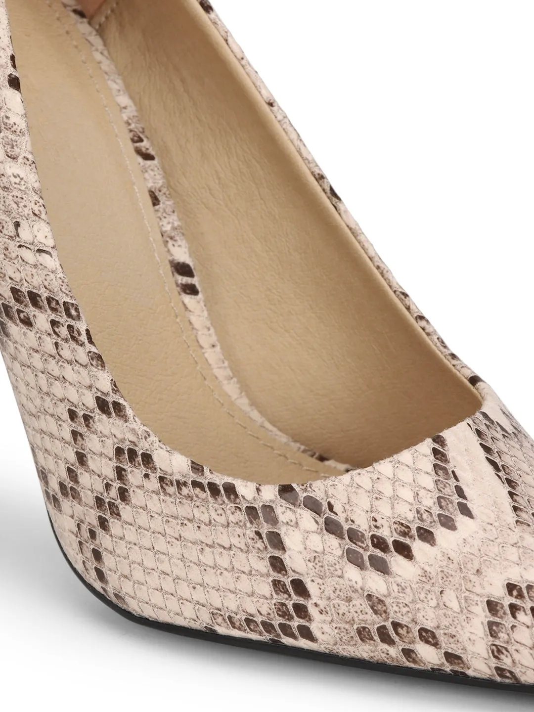 Nude Snake Pattern High Heel Pumps