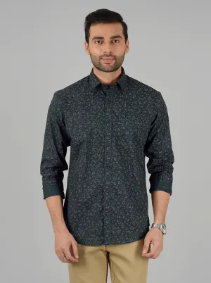 Olive Green Printed Classic Fit Casual Shirt | Greenfibre