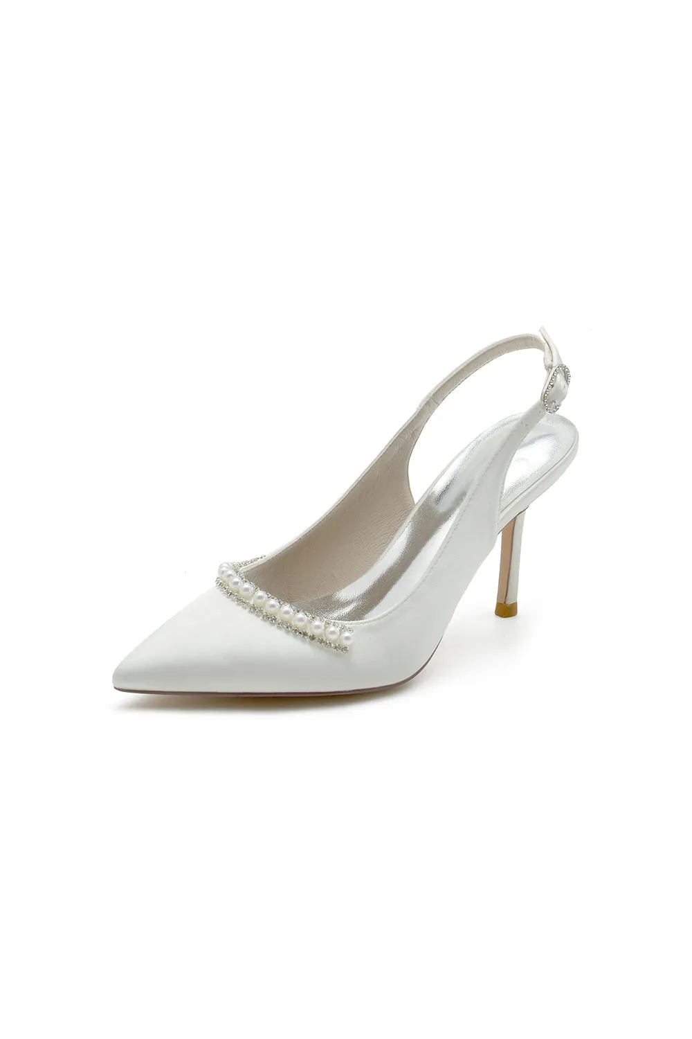 Pearl Embellished Peep Toe Slingback High Heels