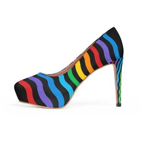 Rainbow Stripes Black Style Platform Shoes