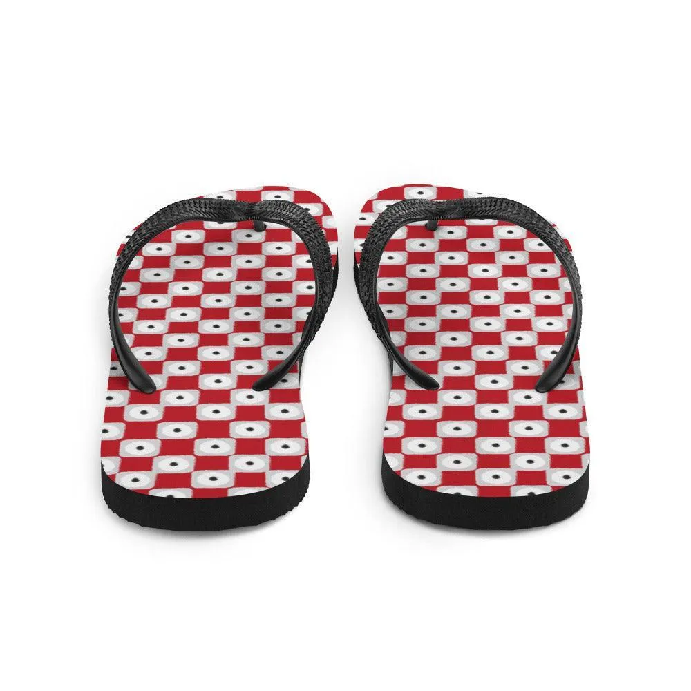 Red Chequered Pattern Flip-Flops