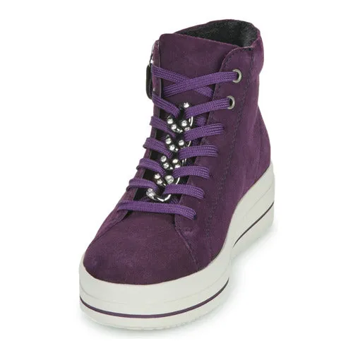 Remonte X Elizabeth Hurley D1C70-30 Aubergine Suede Leather Chunky Trainer Boots