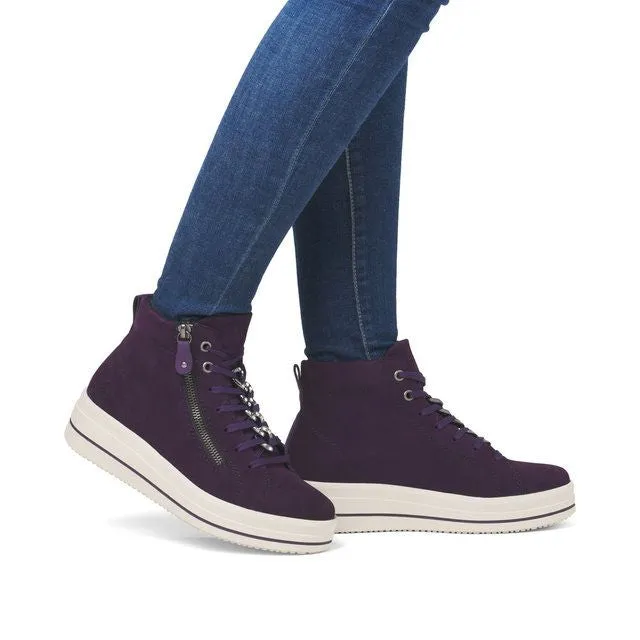 Remonte X Elizabeth Hurley D1C70-30 Aubergine Suede Leather Chunky Trainer Boots