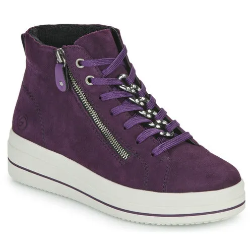 Remonte X Elizabeth Hurley D1C70-30 Aubergine Suede Leather Chunky Trainer Boots