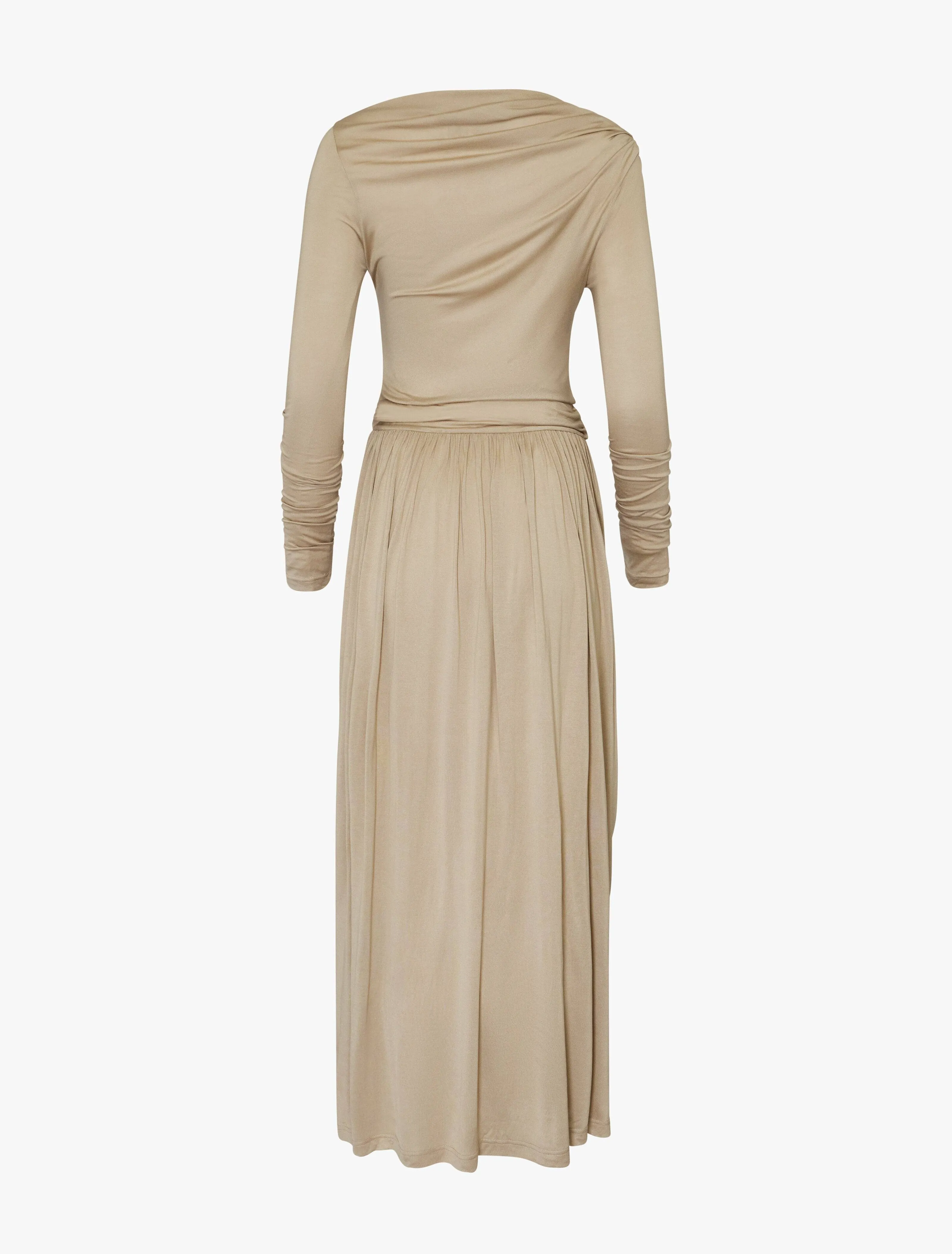 Romy Long Sleeve Draped Dress in Taupe