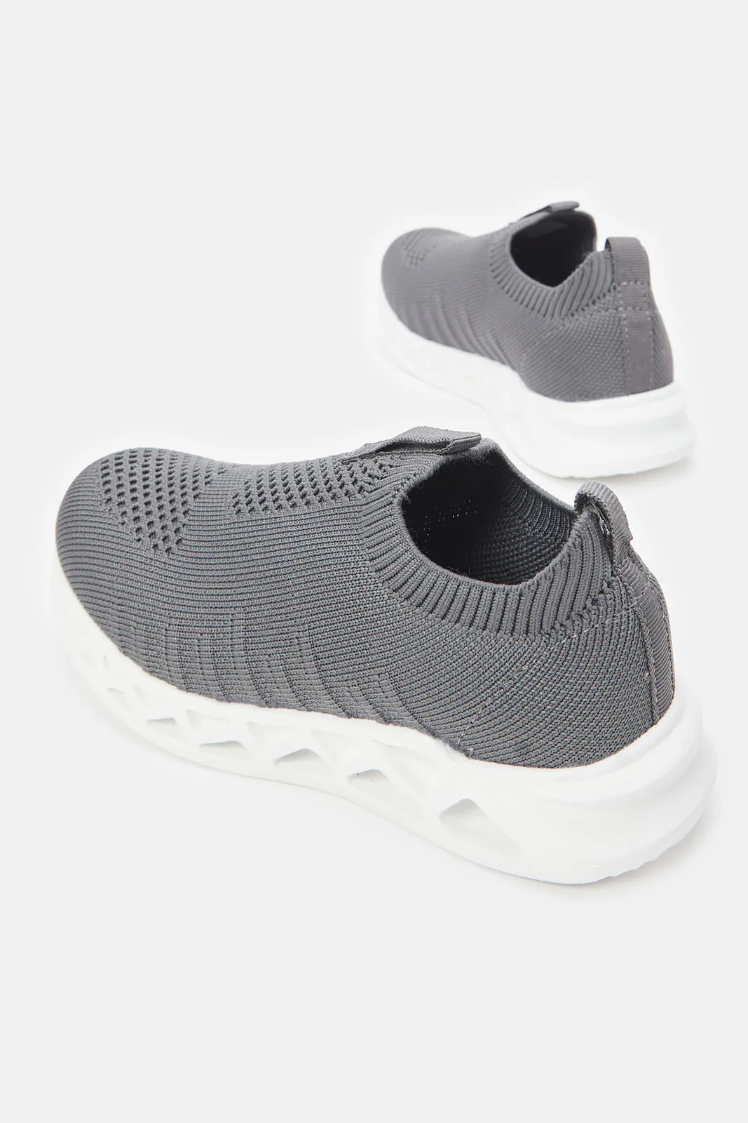 Senior Boys Grey Knitted Slip On Sneaker