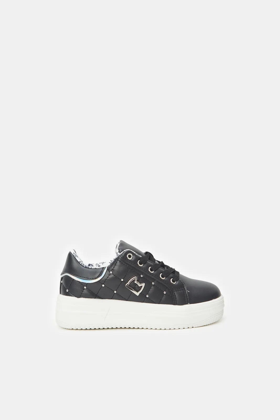 Senior Girls Black Lace-Up Sneaker