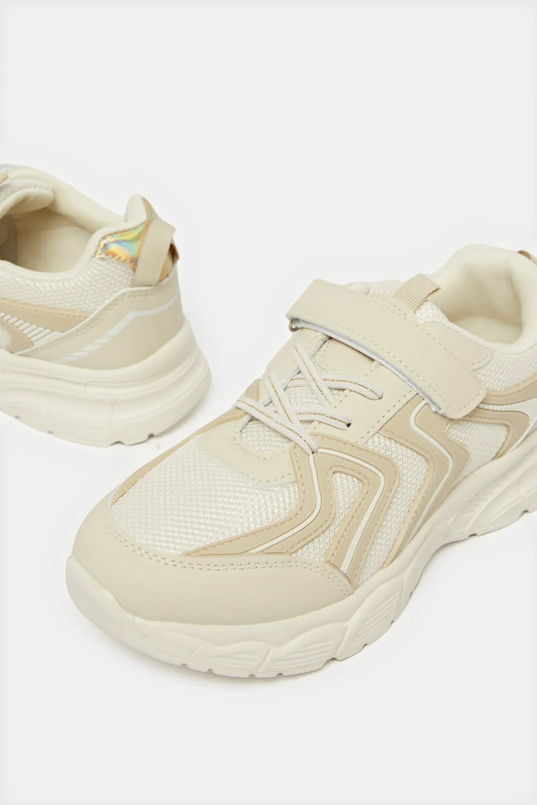 Senior Girls Cream Velcro Trainers