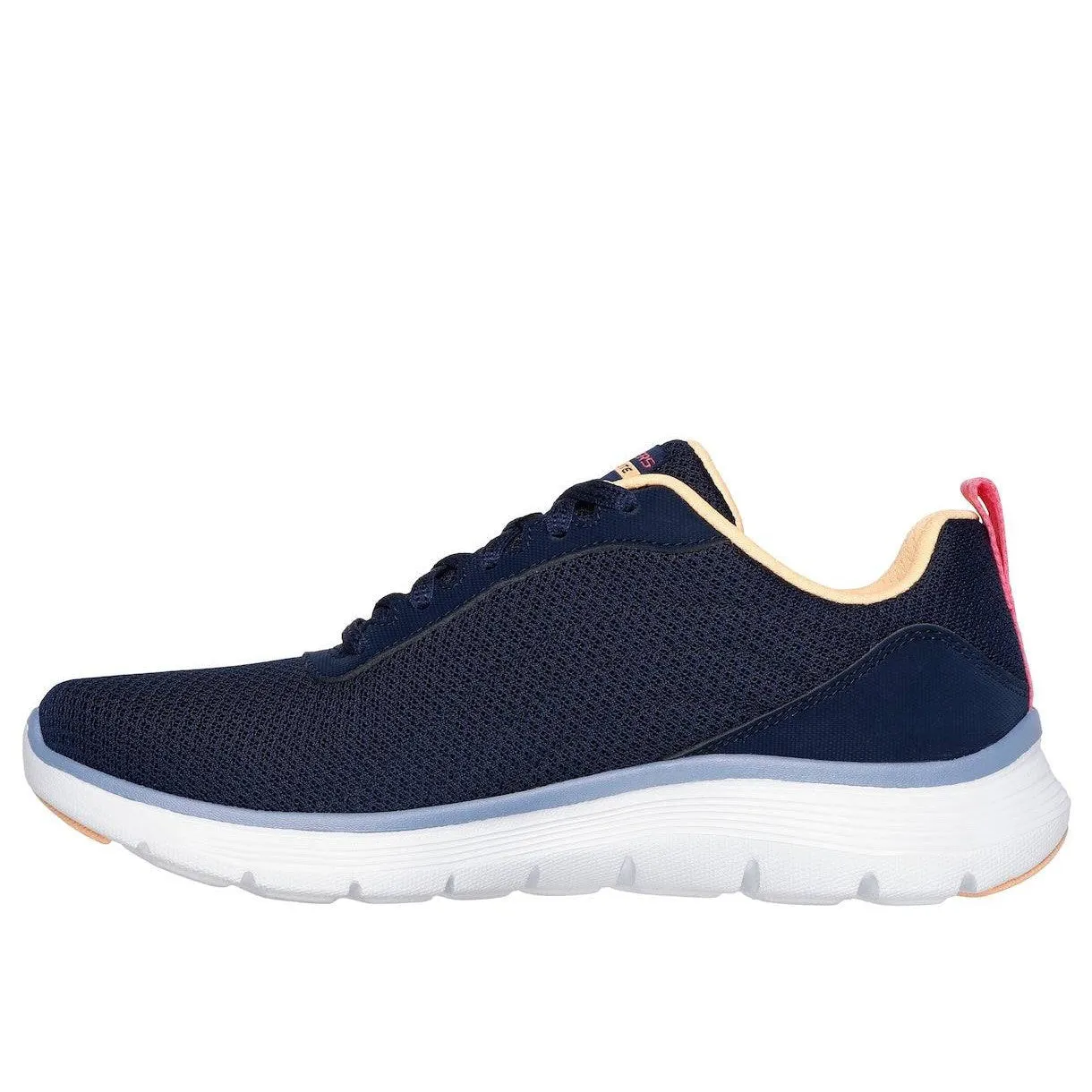 Skechers 150200 Flex Appeal 5.0-New Thrive Ladies Navy Multi Textile Vegan Lace Up Trainers