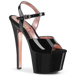 Sky-309TT Black Patent/Black-Rose Gold Chrome, 7" Heels