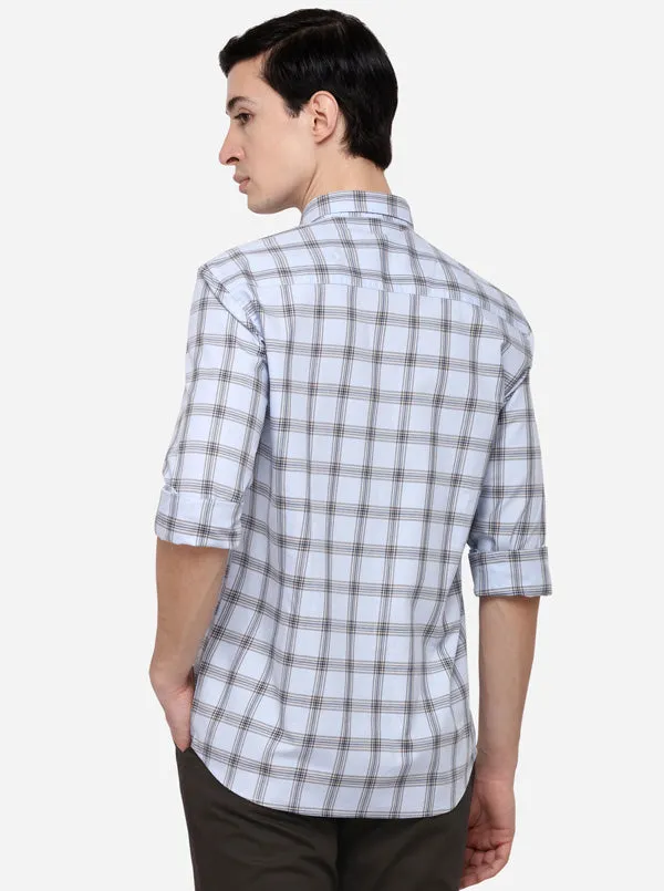 Sky Blue Tailored Fit Checked Casual Shirt | JadeBlue