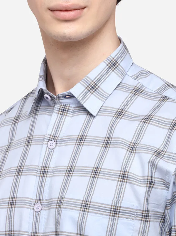 Sky Blue Tailored Fit Checked Casual Shirt | JadeBlue